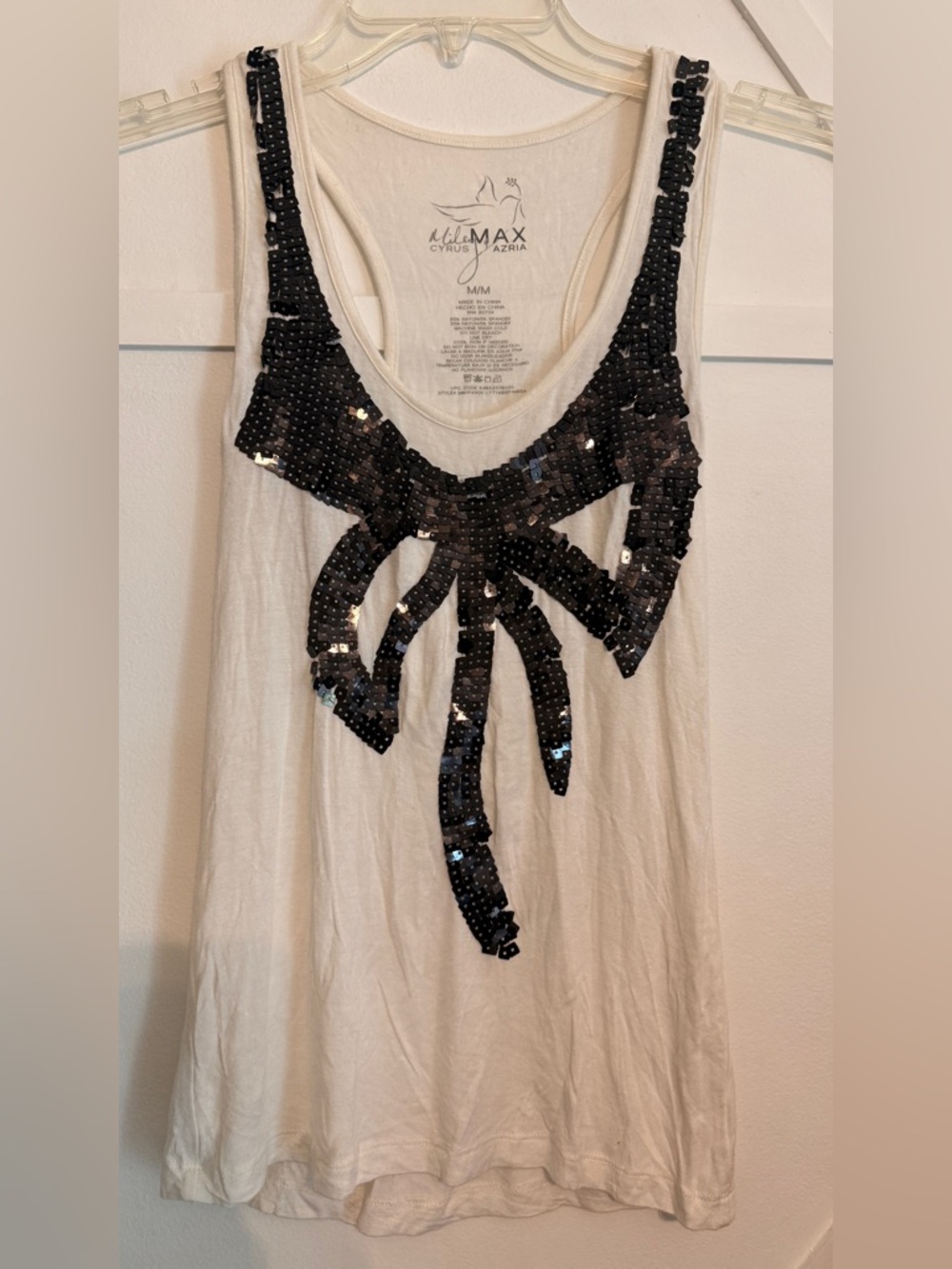 Miley Cyrus & Max Azria White Tank with Black Sequin Design